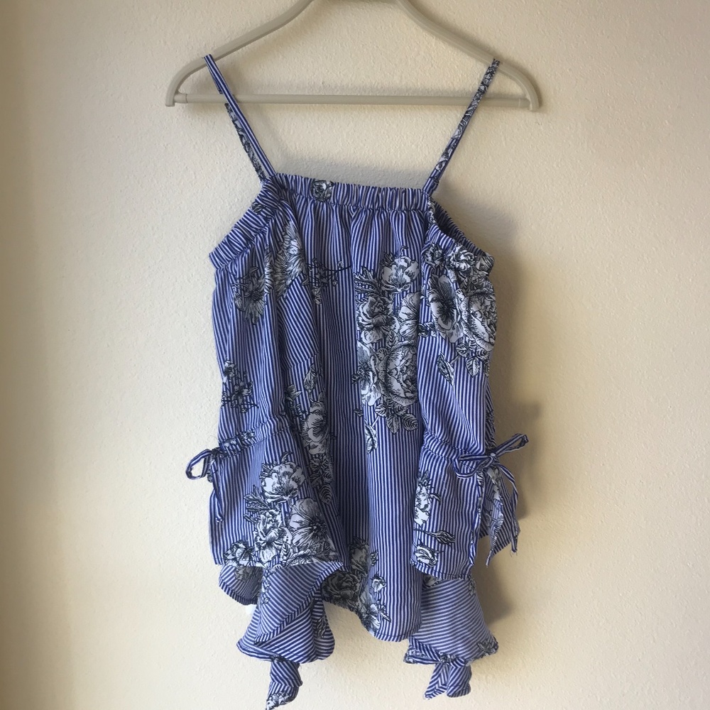 Blue & White Striped Floral Top